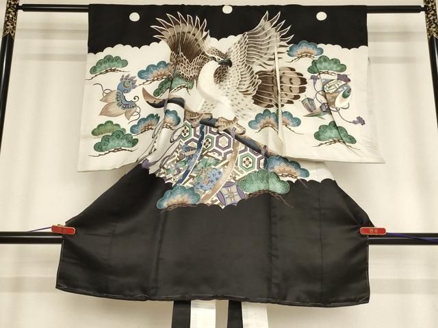 平和屋着物 お宮参り 男の子 祝着 産着 初着 のしめ 鷹 宝尽くし松文 金彩 ja