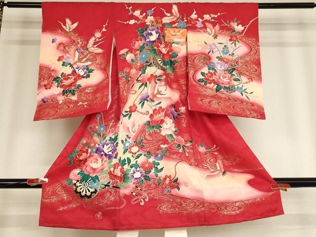 平和屋着物 お宮参り 女の子 祝着 産着 初着 のしめ 一つ身 飛鶴花車文 暈し染め 金彩 ja