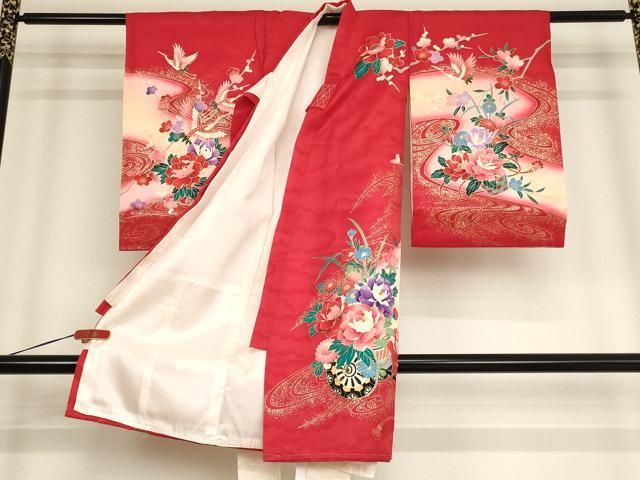 平和屋着物 お宮参り 女の子 祝着 産着 初着 のしめ 一つ身 飛鶴花車文 暈し染め 金彩 ♥ ja