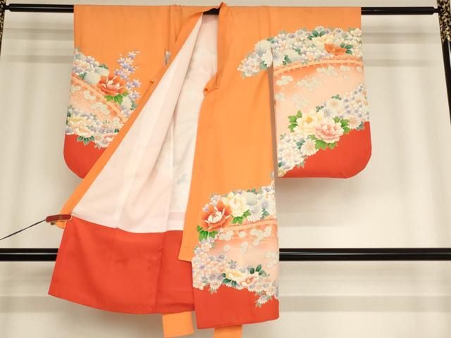 平和屋着物 七五三 女の子 ３歳 祝着 一つ身 長襦袢 袷 セット 草花文 暈し染め 金彩 ja