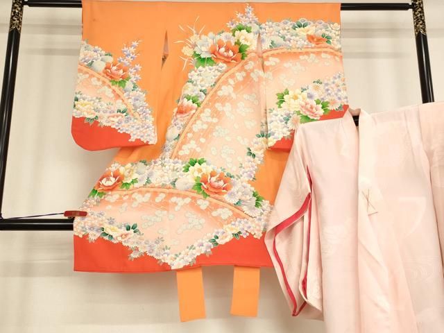 平和屋着物 七五三 女の子 ３歳 祝着 一つ身 長襦袢 袷 セット 草花文 暈し染め 金彩 ja