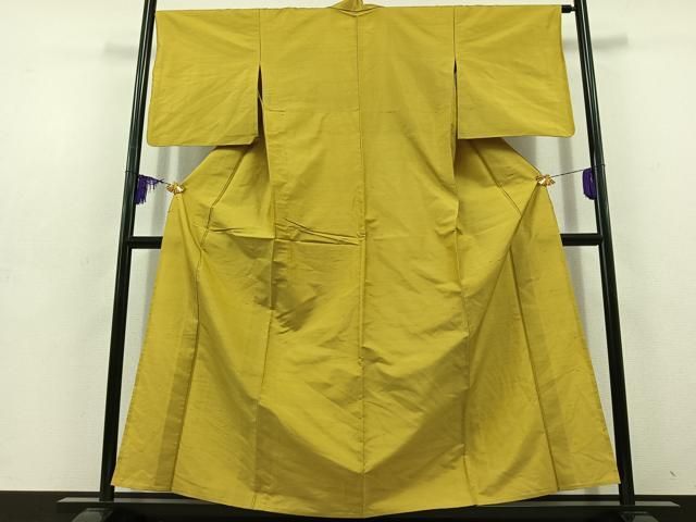 平和屋着物▽上質な紬 単衣 菜種油色 正絹 jh