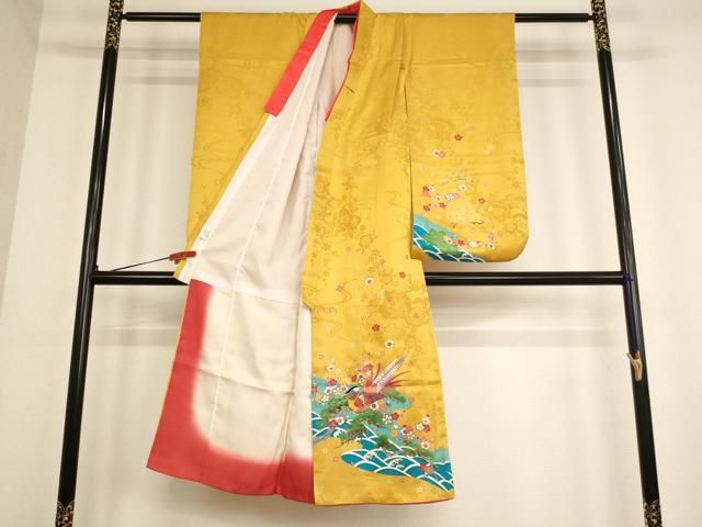 平和屋着物 七五三 女の子 ７歳 祝着 四つ身 長襦袢 無双仕立て 袋帯セット 松竹梅尾長鳥文 金彩 ja