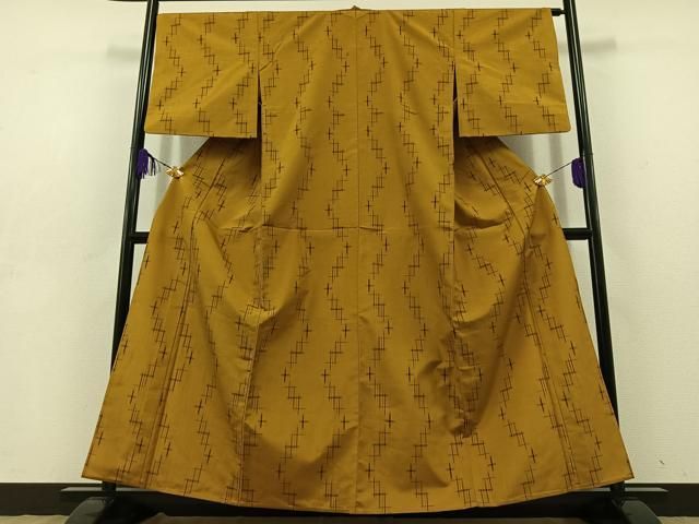 平和屋着物▽上質な紬 単衣 十字絣 正絹 jh