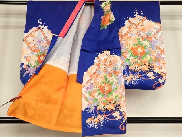 平和屋着物 七五三 女の子 ３歳 祝着 三つ身 長襦袢 無双仕立て セット 花車文 金彩 ja