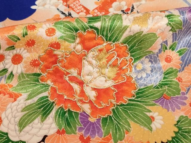  平和屋着物 七五三 女の子 ３歳 祝着 三つ身 長襦袢 無双仕立て セット 花車文 金彩 ja 着物 着物ドレス 着物 浴衣 和小物