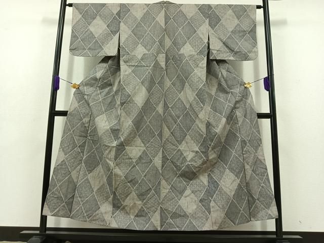 平和屋着物 上質な紬 単衣 菱文 正絹 jh