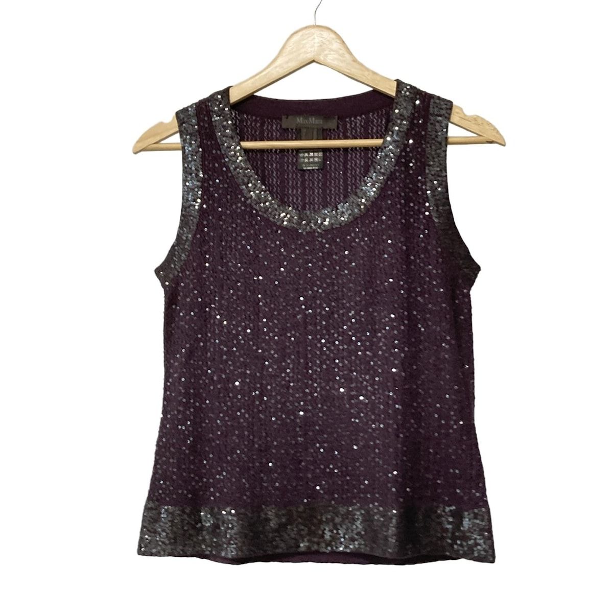 Max Mara マックスマーラ ノースリーブセーター サイズM レディース パープル シルク カシミヤ スパンコール