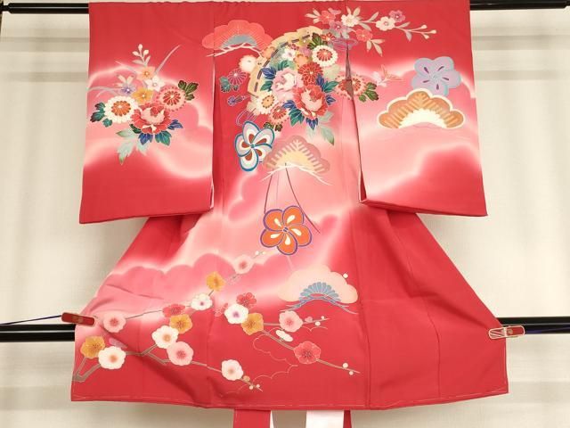 平和屋着物 お宮参り 女の子 祝着 産着 初着 のしめ 友禅 檜扇花文 暈し染め 金彩 ja
