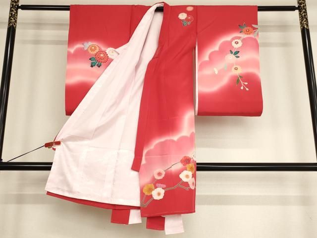 平和屋着物 お宮参り 女の子 祝着 産着 初着 のしめ 友禅 檜扇花文 暈し染め 金彩 ♥ ja