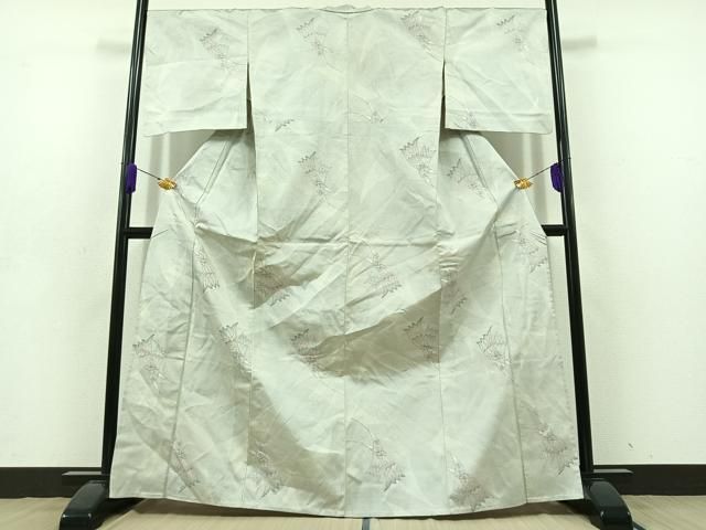 平和屋着物▽上質な紬 単衣 飛鶴文 正絹 jh