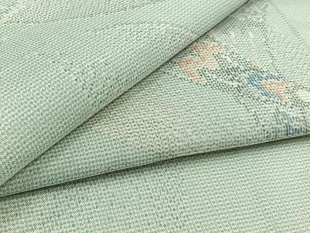 平和屋着物▽上質な紬 単衣 飛鶴文 正絹 jh