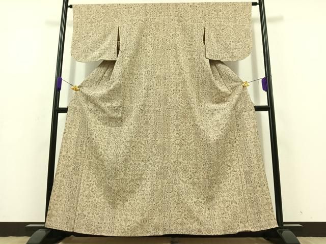 平和屋着物▽本塩沢 単衣 草花文 正絹 jh