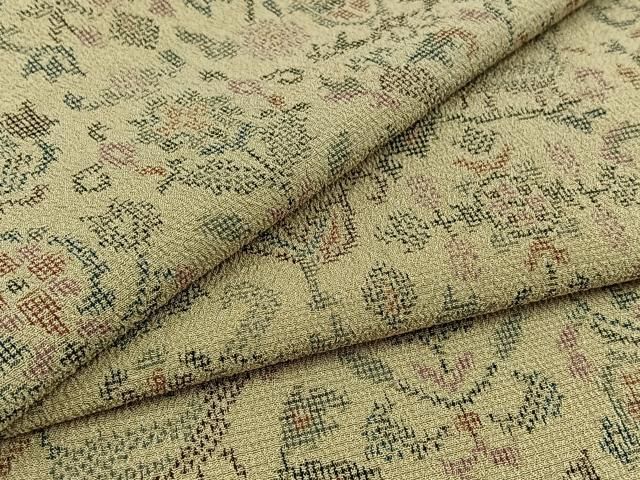 平和屋着物 本塩沢 単衣 草花文 正絹 jh