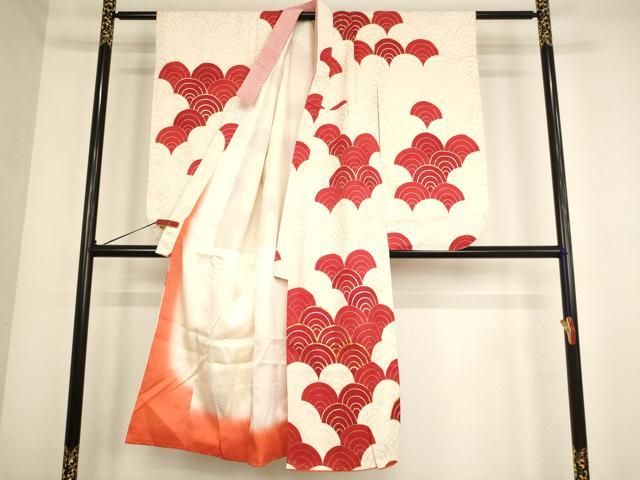 平和屋着物 七五三 女の子 ７歳 祝着 四つ身 長襦袢 無双仕立て セット 青海波 金彩 ja