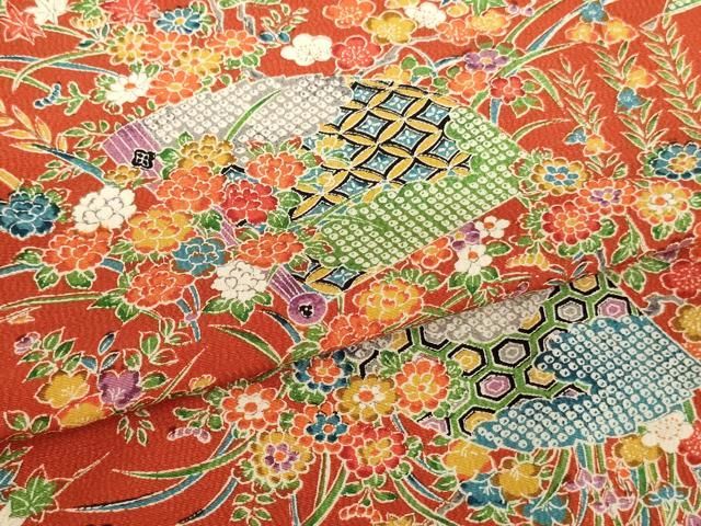  平和屋着物 七五三 女の子 ７歳 祝着 四つ身 扇面花文 ja 着物 着物ドレス 着物 浴衣 和小物