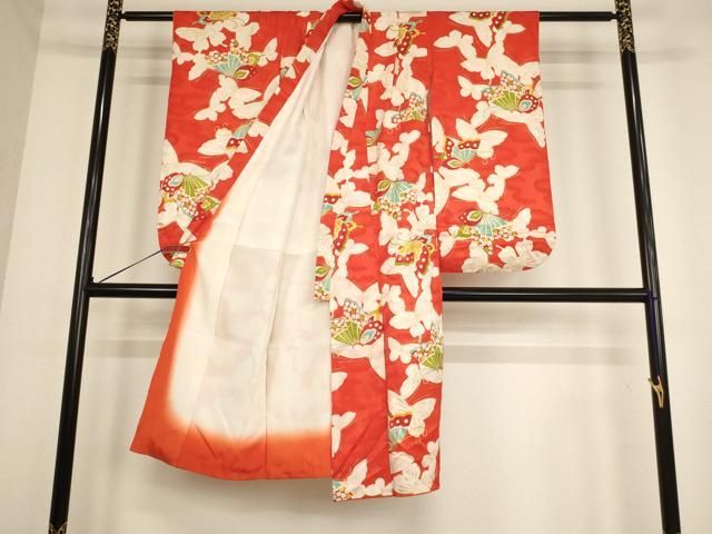 平和屋着物 七五三 女の子 ７歳 祝着 四つ身 長襦袢 無双仕立て セット 舞蝶文 金彩 ja