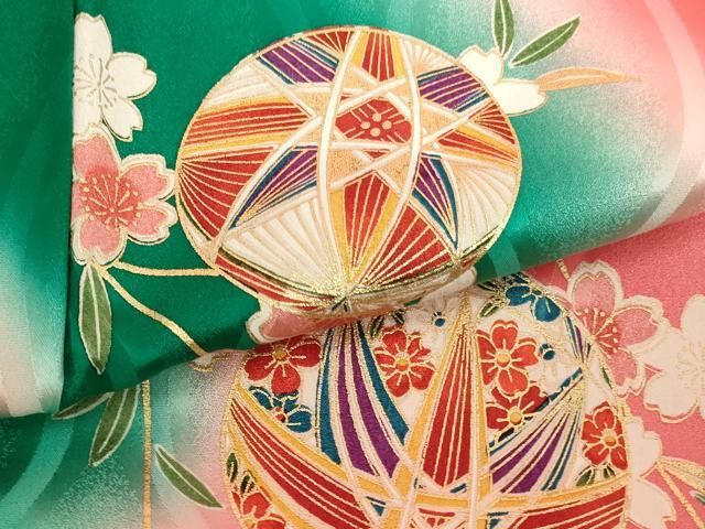  平和屋着物 七五三 女の子 ７歳 祝着 四つ身 桜手毬文 暈し染め 金彩 ja 着物 着物ドレス 着物 浴衣 和小物