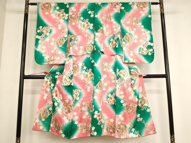 平和屋着物 七五三 女の子 ７歳 祝着 四つ身 桜手毬文 暈し染め 金彩 ja