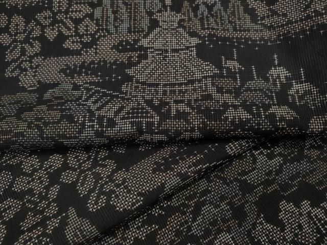 平和屋着物 本場大島紬 9マルキ 風景草花文 正絹 ut