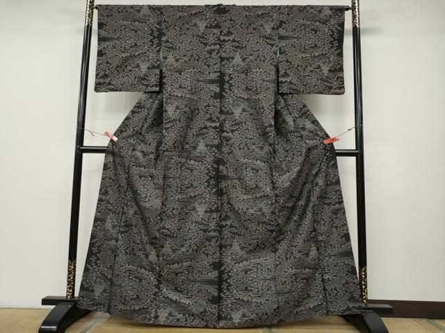 平和屋着物●本場大島紬 9マルキ 風景草花文 正絹 ut