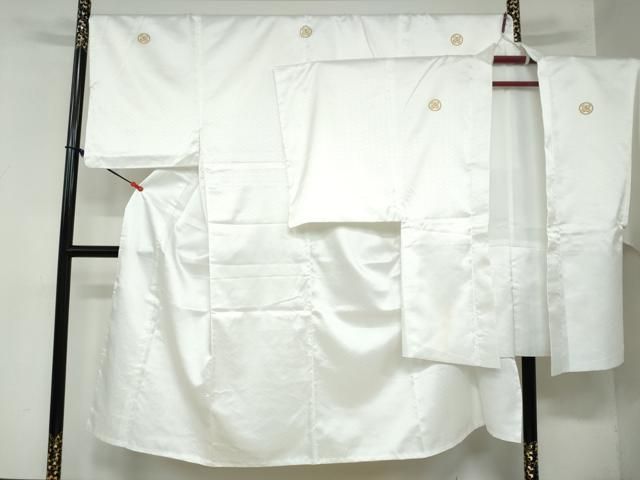 平和屋着物●男性 色紋付 長羽織セット 紗綾型地紋 白色 キングサイズ 洗える着物 ♥ ud