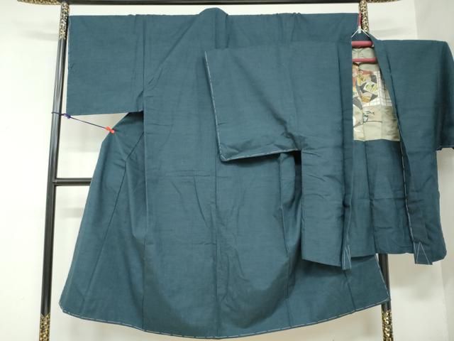 平和屋着物 男性 紬 アンサンブル 長羽織 鉄色 正絹 ud