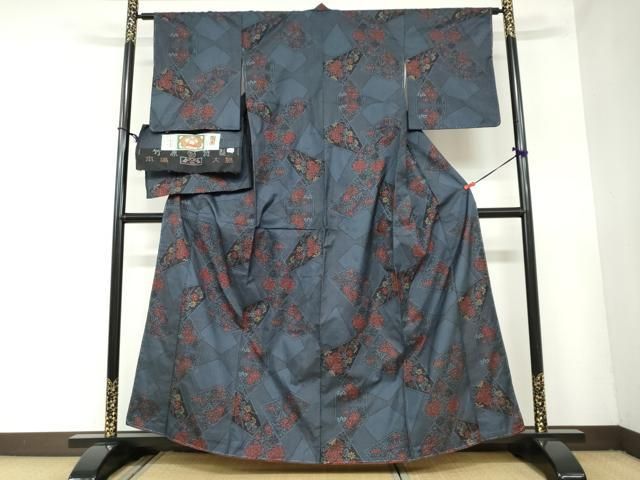 平和屋着物●本場大島紬 7マルキ 切嵌草花文 株 謹製 証紙付き 正絹 ♥ ud