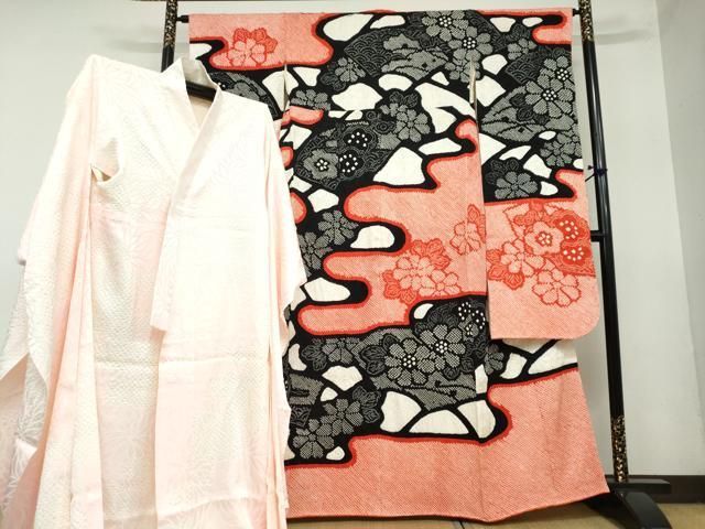 平和屋着物●豪華振袖・長襦袢（袷）セット　総絞り　地紙草花文　正絹　逸品　DAAZ7331ud 平和屋着物○豪華振袖・長襦袢（袷）セット 総絞り 地紙草花文 正絹
