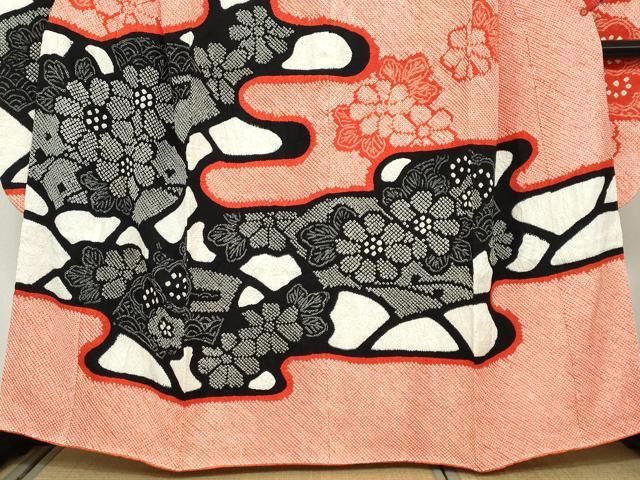 平和屋着物○豪華振袖・長襦袢（袷）セット 総絞り 地紙草花文 正絹