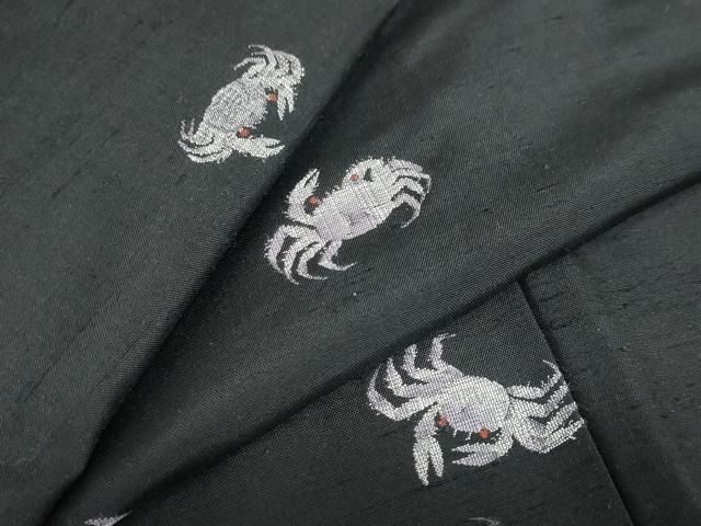 平和屋着物●上質な紬 すくい織 カニ 蟹 黒地 正絹 ud