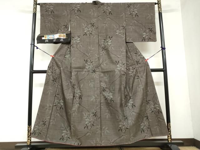 平和屋着物●本場大島紬 古代染色純泥染 9マルキ 枝葉文 有 則織物謹製 証紙付き 正絹 ♥ ud