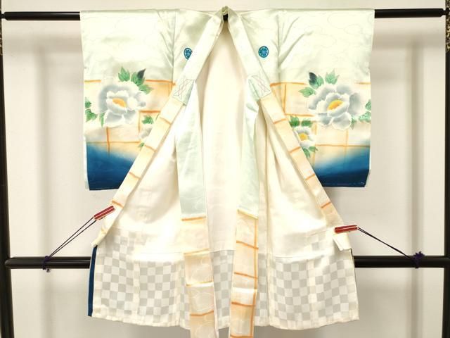 平和屋着物 お宮参り 男の子 祝着 産着 初着 のしめ 手描き 歌舞伎 牡丹花文 暈し染め 金彩 ma