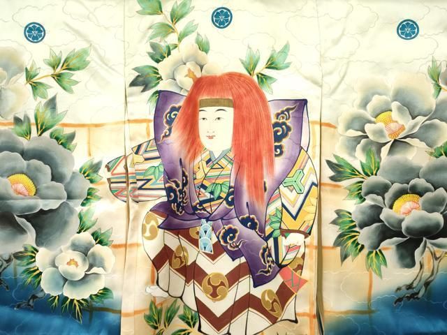  平和屋着物 お宮参り 男の子 祝着 産着 初着 のしめ 手描き 歌舞伎 牡丹花文 暈し染め 金彩 ma 着物 着物ドレス 着物 浴衣 和小物