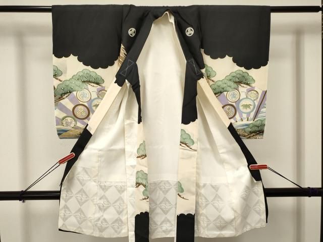 平和屋着物 お宮参り 男の子 祝着 産着 初着 のしめ 駒刺繍 鷹 鷲 立波松文 金彩 ma