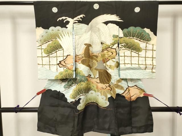 平和屋着物 お宮参り 男の子 祝着 産着 初着 のしめ 刺繍 鷹 鷲 笹松文 金彩 ma