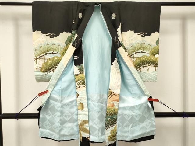 平和屋着物 お宮参り 男の子 祝着 産着 初着 のしめ 刺繍 鷹 鷲 笹松文 金彩 ma