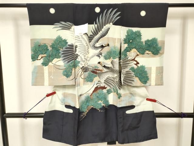 平和屋着物 お宮参り 男の子 祝着 産着 初着 のしめ 鷹 鷲 矢羽松文 暈し染め 金彩 ma