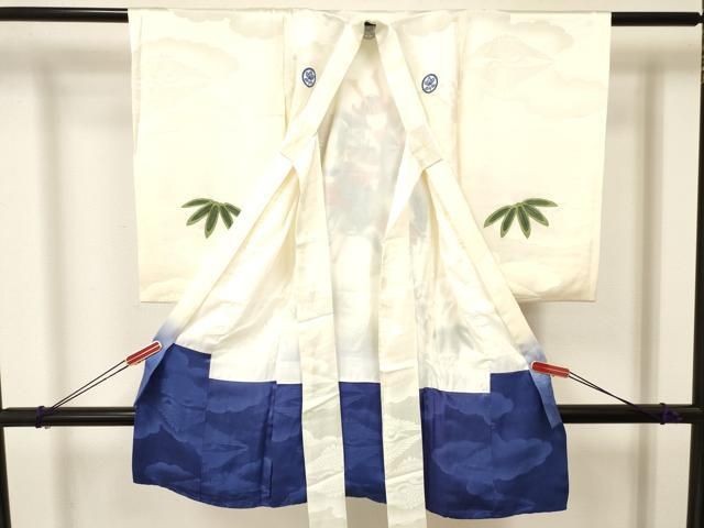 平和屋着物 お宮参り 男の子 祝着 産着 初着 のしめ 手描き 武士 松文 暈し染め 金彩 ma