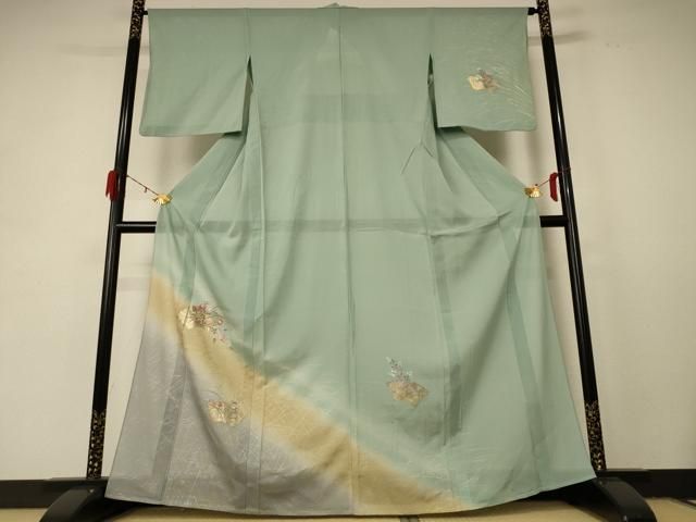 平和屋着物 夏物 紬 絽 刺繍 地紙草花文 暈し染め 金銀彩 正絹 jd