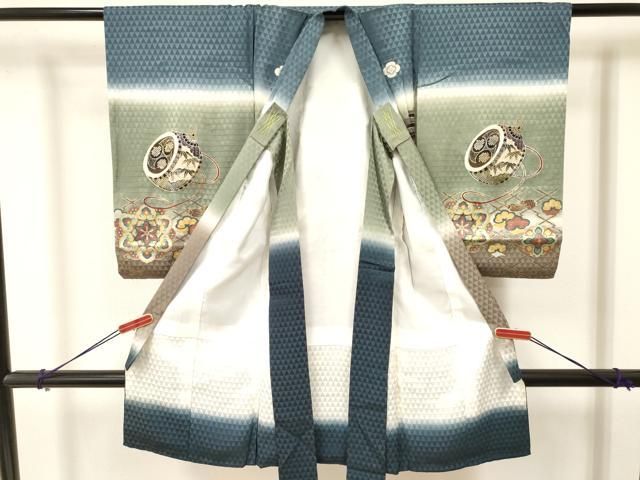 平和屋着物 お宮参り 男の子 祝着 産着 初着 のしめ 駒刺繍 鷹 鷲 鼓花松文 暈し染め 金銀彩 ma