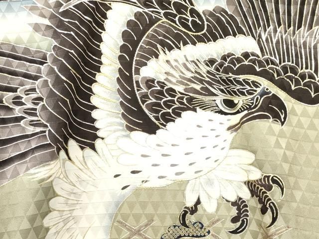  平和屋着物 お宮参り 男の子 祝着 産着 初着 のしめ 駒刺繍 鷹 鷲 鼓花松文 暈し染め 金銀彩 ma 着物 着物ドレス 着物 浴衣 和小物