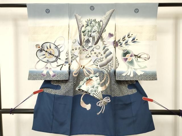 平和屋着物 お宮参り 男の子 祝着 産着 初着 のしめ 駒刺繍 龍 兜 扇面立波文 暈し染め 金銀彩 ma