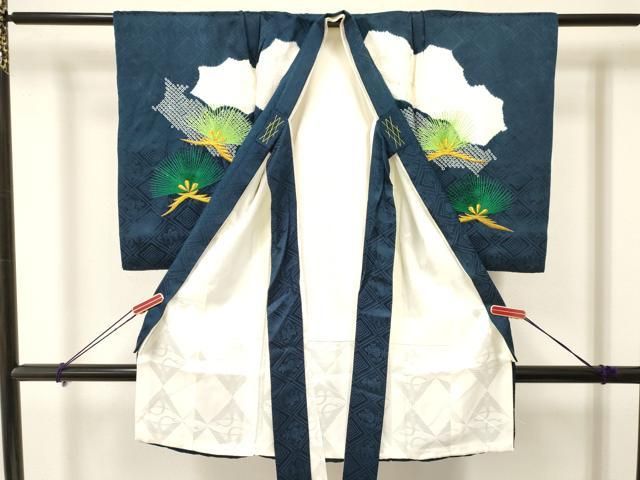 平和屋着物 お宮参り 男の子 祝着 産着 初着 のしめ 刺繍 絞り 鷹 鷲 松文 金銀糸 ma