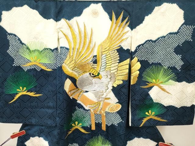  平和屋着物 お宮参り 男の子 祝着 産着 初着 のしめ 刺繍 絞り 鷹 鷲 松文 金銀糸 ma 着物 着物ドレス 着物 浴衣 和小物