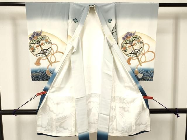 平和屋着物 お宮参り 男の子 祝着 産着 初着 のしめ 駒刺繍 鷹 鷲 兜 流水花文 暈し染め 金銀彩 ma