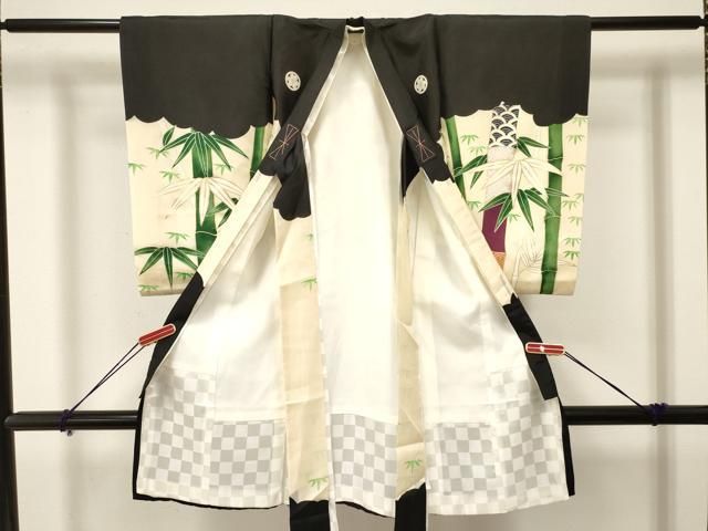 平和屋着物 お宮参り 男の子 祝着 産着 初着 のしめ 刺繍 鷹 鷲 笹竹文 金彩 ma