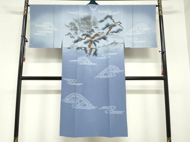 平和屋着物○男性 長襦袢 袷 絞り 風景文 正絹 逸品 DAAZ7441ud