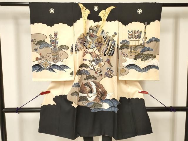 平和屋着物 お宮参り 男の子 祝着 産着 初着 のしめ 龍 兜 鷹 鷲 松文 金彩 ma