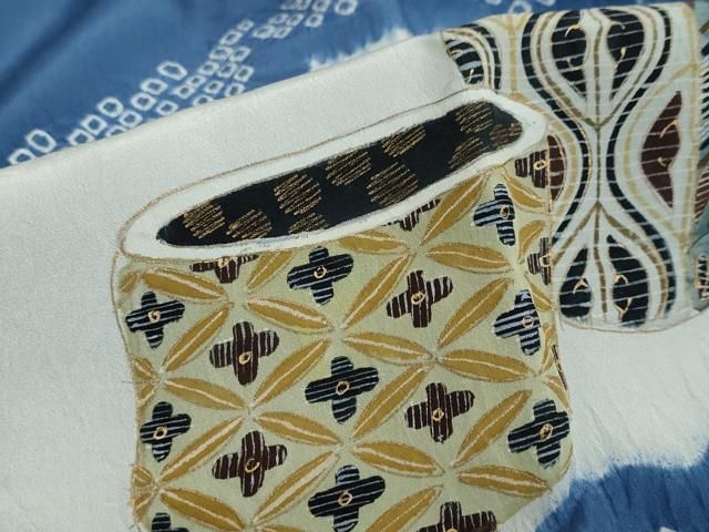 平和屋着物○男性 長襦袢 袷 絞り 陶器文 金彩 正絹 逸品 DAAZ7444ud